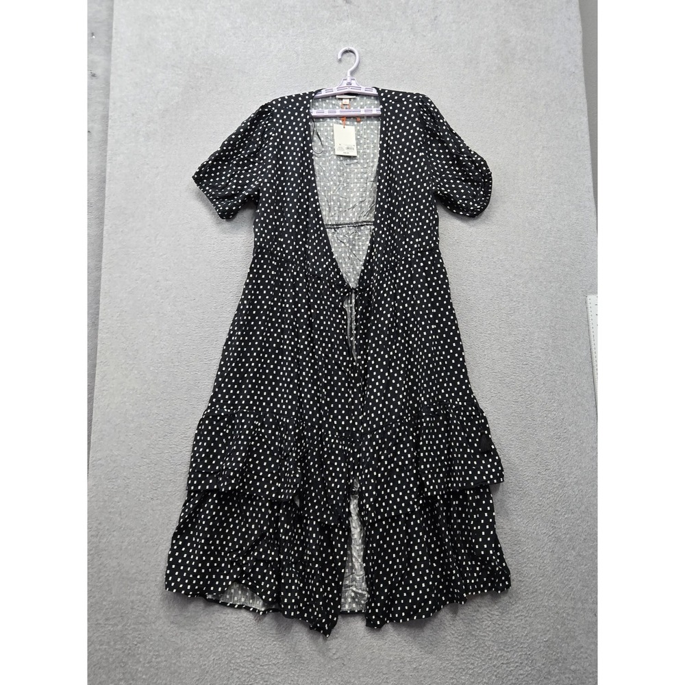Knox Rose Women Dress XL Black Geometric Midi Wrap Boho Layered Short Sleeve NWT
